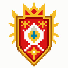Obraz premium Pixel Art Crest with Royal Crown and Cross in Vibrant Colors