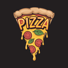Pizza Slice Typography T-Shirt Vector Design – Melting Cheese, Tomato & Basil Illustration for Food Lovers