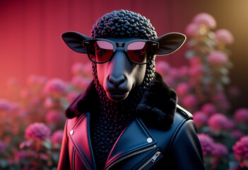 Black sheep in leather jacket