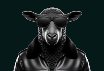 Black sheep in leather jacket