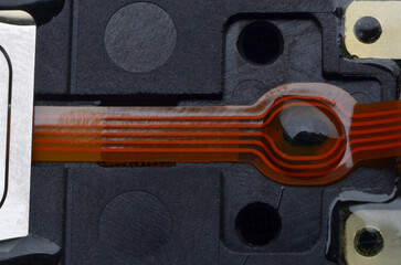 Computer components: hard drive detail close-up, metal parts, detailing