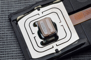 Computer components: hard drive detail close-up, metal parts, detailing