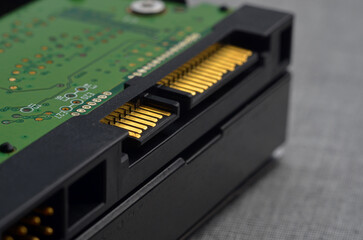 Computer components: hard drive detail close-up, metal parts, detailing