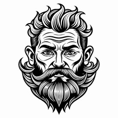 Obraz premium Intricate Black and White Line Art of a Bearded Man with Stylish Hair
