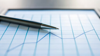 Pen rests on graph paper displaying rising trend line, symbolizing growth and contribution in business sector