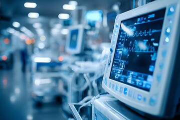 Medical Monitor Displaying Kidneys in a Hospital Setting, Close-up of a medical monitor displaying a detailed image of human kidneys.