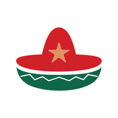 Mexican Sombrero with Red Green Colors Brown Star Decoration Mexico traditional