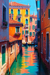 picturesque Venice canal colorful painted illustration