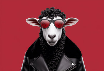 Black sheep in leather jacket