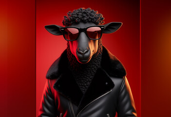 Black sheep in leather jacket