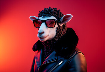 Black sheep in leather jacket