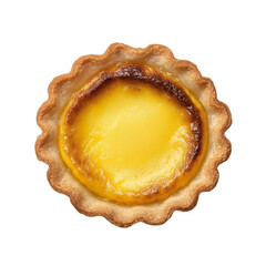 Delicious golden egg tart with flaky crust and creamy custard filling, showcasing perfect balance of texture and flavor. tart is beautifully baked with slightly caramelized top, 