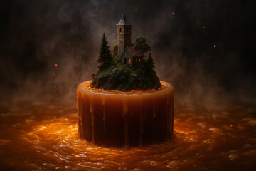 Fantasy Miniature Landscapes Of Candle Island on Melted Wax Ocean