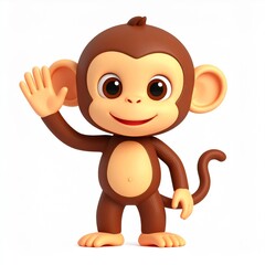 Fototapeta premium 3D Cartoon Monkey Waving On White Background