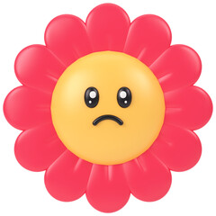 Obraz premium Sad Flower emoji 3d render icon in cartoon plastic style minimal isolated on transparent white background 