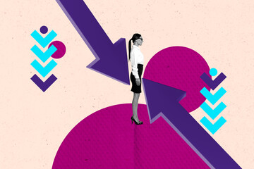 Collage of successful person near large rising arrow or stats symbolizing financial growth business...