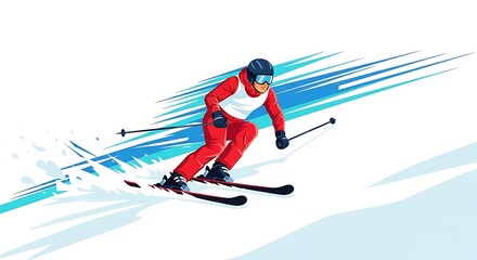 Obraz premium Downhill Skier Vector – Winter Sport Action Scene on White
