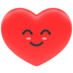 heart with a smile 3d render icon in cartoon plastic style minimal isolated on transparent white background	
