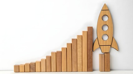 Wooden Blocks and Rocket Concept for Business Growth and Success