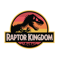 Jurassic Park logo parody with a raptor dinosaur and yellow-orange-red background. Vector illustration.  
