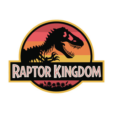 Jurassic Park logo parody with a raptor dinosaur and yellow-orange-red background. Vector illustration.  
