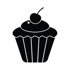 Black Cupcake With Cherry Icon Vector Illustration