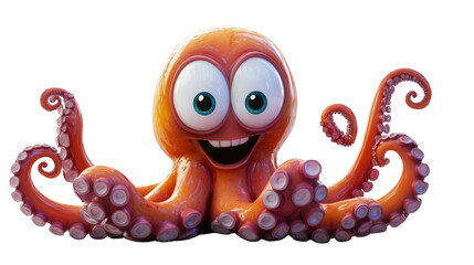 Octopus Cartoon Character Isolated on White Background