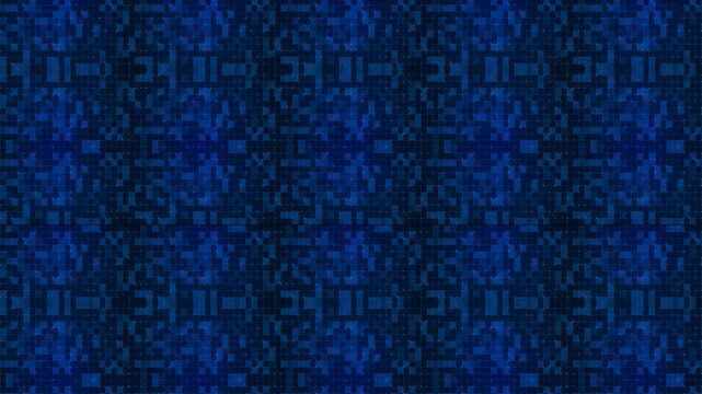 glowing binary code grid in blue tones, featuring illuminated patterns, futuristic design, and data visualization