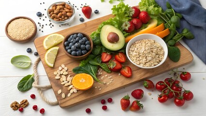 Fresh and Healthy Ingredients on Wooden Board for Nutritional Recipes