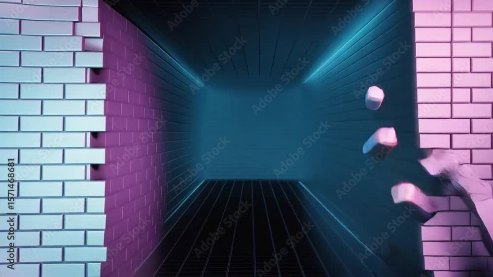 Poster colorful bricks illuminated by neon, creating a cool abstract design element
