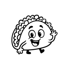 Children coloring book - fun cute taco cartoon character isolated drawing line style sketch classic vintage design illustration