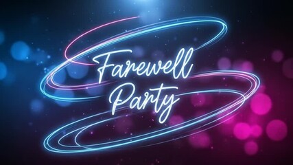 vibrant neon animated farewell party invitation background with dynamic light trails and glowing
