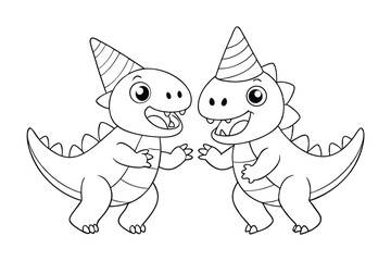 Party Hat Dinosaurs Dancing in Garden