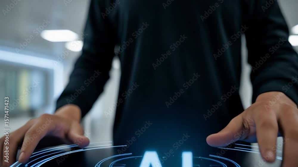Aufkleber man using tablet displays artificial intelligence concept with advanced technology