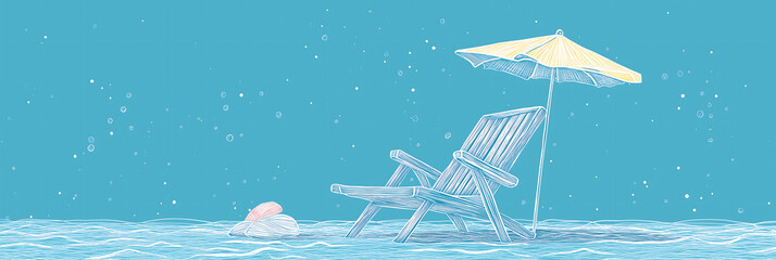beach chair with an umbrella outline illustration style background for summer