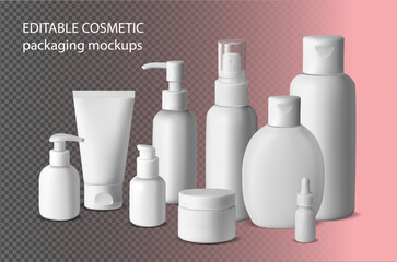 Editable Cosmetic Mockup Set with Realistic Bottles, Jars and Tubes