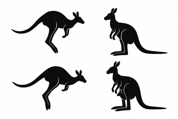 Set of Kangaroo Silhouette Vector in Multiple Dynamic Poses on White Background