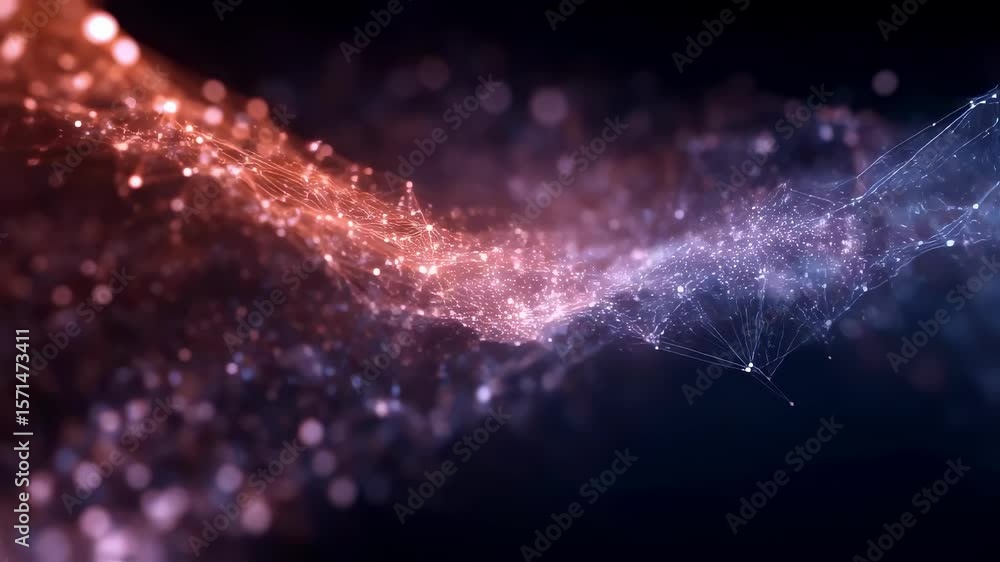 Poster abstract technology background featuring glowing plexus lines and dots forming a dynamic network, sy