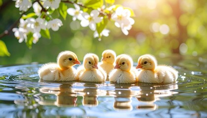 Ducklings swimming in a pond &ndash; adorable and soothing spring scene / 池で泳ぐ子アヒルたち &ndash; 愛らしく癒される春の風景