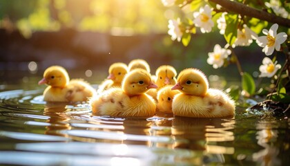 Ducklings swimming in a pond &ndash; adorable and soothing spring scene / 池で泳ぐ子アヒルたち &ndash; 愛らしく癒される春の風景