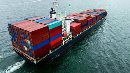 shipping cargo logistic, container ship carrying in sea import export goods and distributing...