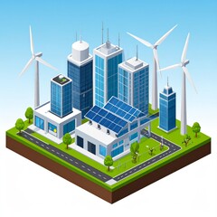 Isometric Green City With Renewable Energy