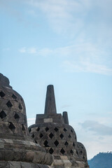 Close up Stone Stupa of Borobudur Temple with Clear Sky Scenery