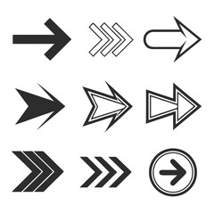 Black directional arrows graphic design elements right forward