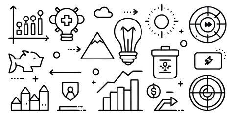 Business growth finance idea success health and progress icons vector