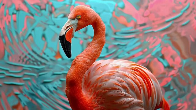 Vibrant Pink Flamingo with Colorful Abstract Background Celebration of Feathers and Bird Beauty