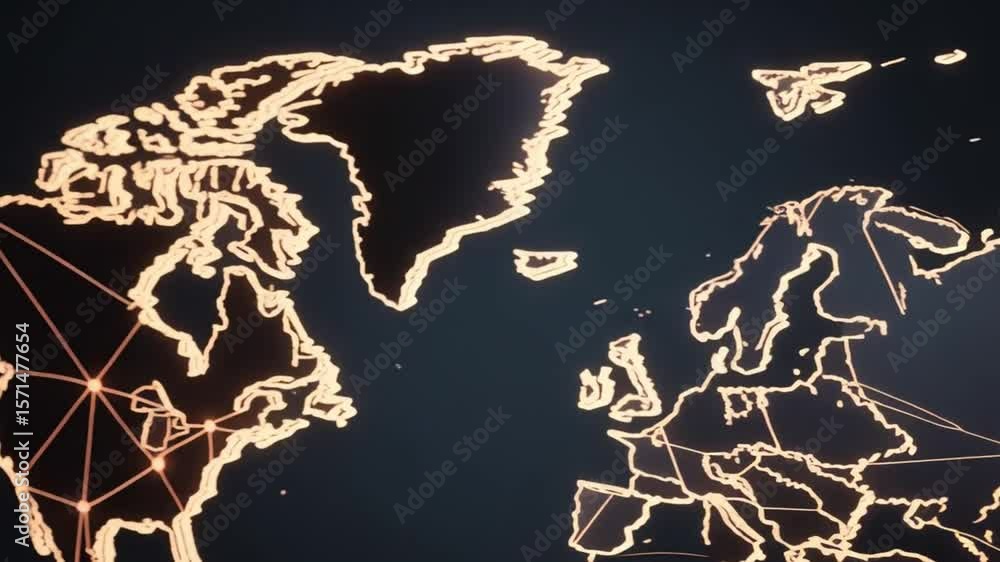 Poster animated world map showing global connections and network across continents