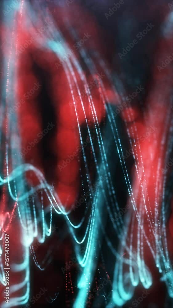 Poster bright neon lines move fluidly, forming intricate patterns and shapes in a captivating digital displ