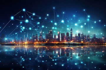 Gradient line connections symbolizing big data in modern smart city concepts