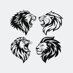 Fototapeta premium Silhouette Set of Lion Faces Vector Illustration Collection